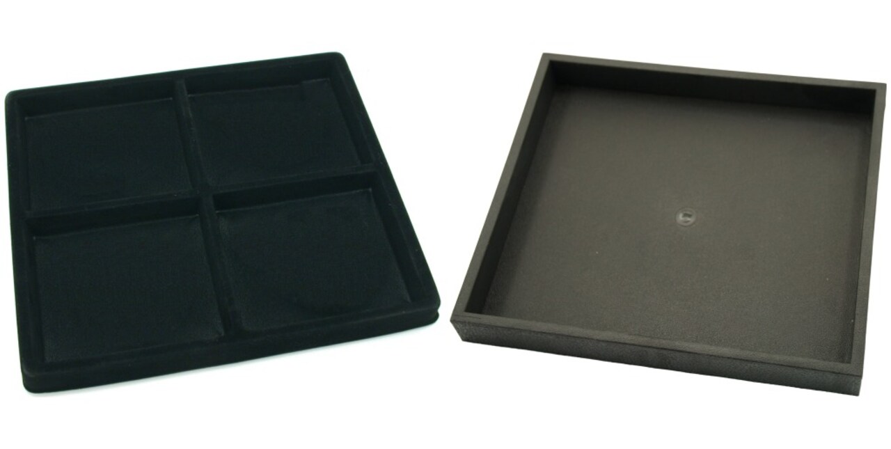 Black Open Square Stackable Jewelry Display Tray w/ Black 4-slot Plastic Tray